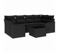 Générique Ensemble Canape Jardin 7 Pieces Poly Rotin Noir | 2 Fauteuils Angle, 2 Sieges Centraux, 2 Canapes Accoudoirs, Table Verre, Acier Traite Poudre