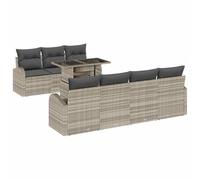 Générique Ensemble Canape Jardin 8 Pcs Gris Clair Poly Rattan | Modulaire, 3 Sieges Sans Bras, 4 Canapes Avec Accoudoirs, Table Coordonnee, Coussins Mousse Amovibles