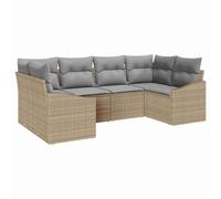 Générique Ensemble Canape Jardin Modulable 6 Pieces Beige Gris | Poly Rattan Et Bois D'acacia, 2 Sieges Angle, 2 Centraux, 2 Accoudoir, Sac Rangement Impermeable