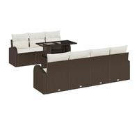 Générique Ensemble Canapé Jardin Modulable 8 Pcs Marron Poly Rattan | 3 Sièges Sans Bras, 4 Canapés Avec Accoudoirs, Table Coordonnée, Coussins Mousse Amovibles