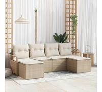 Générique Ensemble Canape Jardin Polyrotin Beige 6 Pieces | Modulaire, Rangements Caches, Coussins Inclus, Pour Terrasse Exterieur