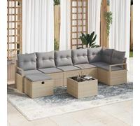 Générique Ensemble Canapés Jardin 8 Pieces Beige Gris Clair Poly Rattan | Pieds réglables, Rangement intégré dans bancs et ottomans, Cadre acier peint, Résistant intempéries
