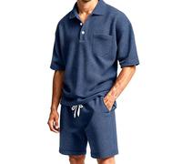 Générique Ensemble Chemise et Short pour Homme Tenue D'Été Décontractée Chemise à Manches Courtes avec Col à Revers et Boutons Poches Fonctionnelles Chic en Couleur Unie pour la Ville Ou les Loisirs