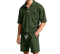 Générique Ensemble Chemise et Short pour Homme Tenue D'Été Décontractée Chemise à Manches Courtes avec Col à Revers et Boutons Poches Fonctionnelles Chic en Couleur Unie pour la Ville Ou les Loisirs