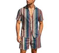 Générique Ensemble Chemise Fleurie Manches Courtes et Short pour Homme Confortable Été Décontracté (Red-4, XXXL)