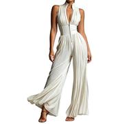 Générique Ensemble Chic Femme,Combinaison Pantalon Large à Col Montant Et DéTails PlisséS Coupe Fluide Et DéContractéE