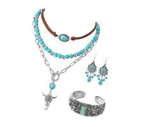 Générique Ensemble collier et boucles d ' oreilles Turquoise rétro Unique, Construction en alliage pour un port confortable, accessoire de voyage