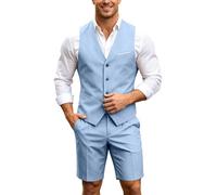 Générique Ensemble Costume Homme Formel D'affaire 2 Pièces Gilet Sans Manches Et Short Coupe Ajustée Couleur Unie Trois Boutons Pour Mariage Plage Soirée Vacances Elegant Léger Sportif