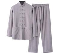 Générique Ensemble Costume Tang En Lin pour Homme Ensemble deux Pièces Composé D'une Chemise et D'un Pantalon Amples de Style Chinois Tai Chi Tenue de Kung-Fu Vintage Pyjama Kimono Japonais