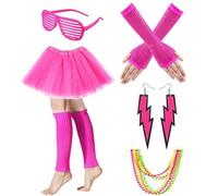 Générique Ensemble d'accessoires de costume des années 80,Accessoires de déguisement des années 80 - Néon Collier Stores Lunettes Boucles d'oreilles Résille Gants Jambières Tutu Jupe Ensemble