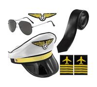 Générique Ensemble d'accessoires pour - Accessoires de costumes de pilote de capitaine de compagnie aérienne pour, jeu de rôles à un chapeau d'uniforme Epautte et badge pour Halloween, Day de ca