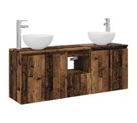 Générique Ensemble d'armoire de Salle de Bain 3 pc Bois Ancien et Acier | Meuble mural, rangement compact, portes à charnière 90°, compartiments et tiroirs, bois d'ingénierie, acier, montage mural