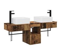 Générique Ensemble d'armoire de Salle de Bain 3 pc Bois Ancien | Meuble mural, lavabo et robinet inclus, bois d'ingénierie, supports en acier, tiroirs malins, personnalisable, 2 forets