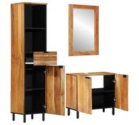 Générique Ensemble d'armoire de Salle de Bain 3 pc Naturel | Meuble lavabo,unité de rangement,miroir encadré,bois d'ingénierie,finition naturelle,portes à charnières,tiroirs à poignées