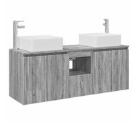 Générique Ensemble d'armoire de Salle de Bain 3 pc Sonoma Gris | Bois d'ingénierie et acier, 2 lavabos muraux, meuble mural entre lavabos, tiroirs et portes à charnières, 2 forets inclus