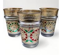Générique Ensemble de 12 Verres à Thé Marocains, Motif Floral Traditionnel, Bordure Dorée, Multicolore