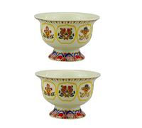 Générique Ensemble de 2 Lampes à ghee en céramique et Bol d'offrande - Porte-Bougie à Eau Bouddhiste tibétain, Bol sacrificiel pour autel de Temple Chinois