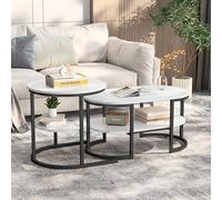 Générique Ensemble de 2 Tables Basses Rondes et ovales, Ensemble de Tables Basses Modernes, placage de marbre, Structure en métal, Table Basse pour Salon, Balcon et Bureau, Noir