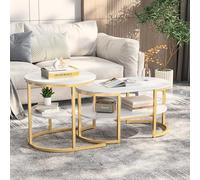 Générique Ensemble de 2 Tables Basses Rondes et Ovales, Ensemble de Tables Basses Modernes, Placage de Marbre, Structure en Métal, Table Basse pour Salon, Balcon et Bureau, Couleur Or
