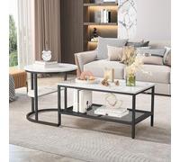 Générique Ensemble de 2 Tables Basses Rondes et Rectangulaires, Ensemble Moderne de Tables Basses, Placage Marbre, Cadre en Métal, Table à Café, Adapté pour Salon, Balcon et Bureau,Noir