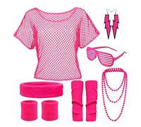 Générique Ensemble de 28 tenues pour femme des année 1980 et 90,costume années 80,t-shirt,tutu,sac ventral,boucles d'oreilles,gants en filet,Deguisement Fluo,Fête de Rentrée Scolaire