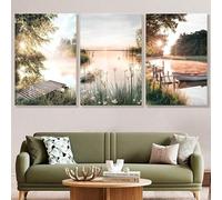 Générique Ensemble de 3 affiches murales : Paysages, Lac paisible et forêt, Impressions sur toile, Décoration minimaliste nature pour salon, chambre ou bureau, Impressions sans cadre (30 x 40 cm)