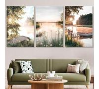 Générique Ensemble de 3 affiches murales : Paysages, Lac paisible et forêt, Impressions sur toile, Décoration minimaliste nature pour salon, chambre ou bureau, Impressions sans cadre (21 x 30 cm)