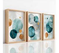 Générique Ensemble de 3 Décorations Murales Abstrait Aquarelle, Impression HD pour Salon Chambre à Coucher, Posters Luxe Exquis Or Bleu Canard Circulaire Pois Sans Cadre, Tableau Mural, 40 x 60 cm