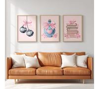Générique Ensemble de 3 Décorations Murales Mode, Impression HD pour Salon Chambre à Coucher, Posters Mignon Fille Princesse Disco Nœud Onirique Sans Cadre, Tableau Mural, 40 x 50 cm