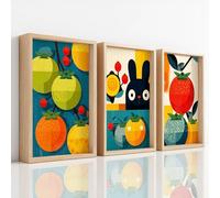 Générique Ensemble de 3 Décorations Murales Rétro Abstrait, Impression HD pour Salon Chambre à Coucher, Posters Légume Tomate Rouge Jaune Lapin Fun Sans Cadre, Tableau Mural, 50 x 70 cm