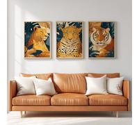 Générique Ensemble de 3 Décorations Murales Tropical Animal, Impression HD pour Salon Chambre à Coucher, Posters Vie Sauvage Léopard Tigre Lion Portrait Jungle Sans Cadre, Tableau Mural, 40 x 60 cm