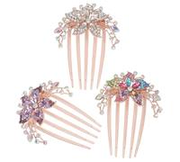 Générique Ensemble de 3 Peignes à Cheveux pour Filles Barrettes Latérales en Strass Colorés Accessoires Décoratifs Légers Blanc Violet Multicolore pour Mariage Fête et Usage Quotidien