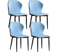 Générique Ensemble de 4 chaises de Salle à Manger et de Cuisine, Pieds en Bois Massif, for Salon, Dossier Haut en Cuir Moderne, Assise Souple(Light Blue)