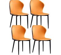 Générique Ensemble de 4 chaises de Salle à Manger et de Cuisine, Pieds en Bois Massif, for Salon, Dossier Haut en Cuir Moderne, Assise Souple(Orange)