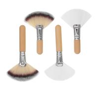 Générique Ensemble de 4 Pinceaux Éventail Visage Kit de Pinceaux à Poudre et Fixateur Poils Doux en Nylon Manches Courts et Longs en Bois Naturel Maquillage Visage et Estompage