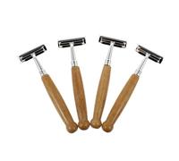 Générique Ensemble de 4 Rasoirs à Barbe pour Hommes Manche en Bambou et Acier Inoxydable, Léger et Pratique, pour Salons de Coiffure et Barbiers