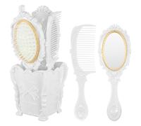 Générique Ensemble de 5pcs Brosses à Cheveux et Peigne en Plastique Blanc avec Support de Rangement pour Coiffeuse, Brosse Indolore pour Cheveux, pour Salle de Bain