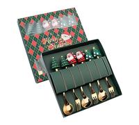 Générique Ensemble de 6 Cuillères et Fourchettes à Dessert En Acier Inoxydable, pour Noël, Polyvalent, avec Coffret Cadeau, Couverts à Dessert, Style b