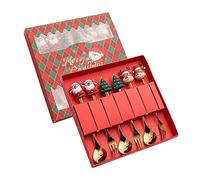 Générique Ensemble de 6 Cuillères et Fourchettes à Dessert en Acier Inoxydable, pour Noël, Polyvalent, avec Coffret Cadeau, Couverts à Dessert, Style c