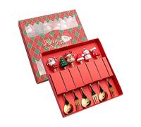 Générique Ensemble de 6 Cuillères et Fourchettes à Dessert en Acier Inoxydable, pour Noël, Polyvalent, avec Coffret Cadeau, Couverts à Dessert, Style Un