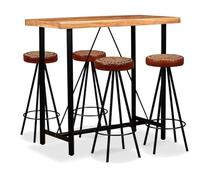 Générique Ensemble de Bar 5 pcs Bois d'acacia Cuir véritable et Toile,Meubles,Ensembles de Meubles,Meubles de Salle à Manger,Brun,40.74 KG,275132