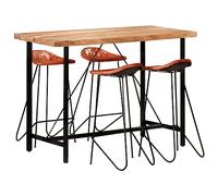Générique Ensemble de Bar 5 pcs Bois Solide et Cuir véritable Meubles Ensembles de Meubles Meubles de Salle à Manger (Poids 58.04KG)
