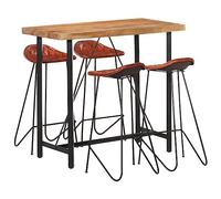 Générique Ensemble de Bar 5 pcs Bois Solide et Cuir véritable Meubles Ensembles de Meubles Meubles de Salle à Manger (Poids 49.02KG)