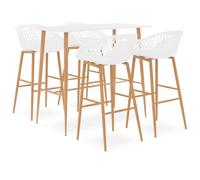 Générique Ensemble de Bar 5 pièces Blanc, Table de comptoir MDF avec Pieds métal Aspect Bois, tabourets de Bar avec Dossier Bas Maille et siège Ergonomique PP, Robustes et durables, Charge