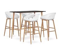 Générique Ensemble de Bar 5 pièces Noir et Blanc, Table comptoir MDF avec Pieds métal Aspect Bois, tabourets de Bar Design Contemporain avec Dossier Maille et siège Ergonomique