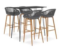 Générique Ensemble de Bar 5 pièces Noir et Gris, Table de Bar MDF avec Cadre métallique Enduit de Poudre, tabourets de Dossier Bas en PP Robuste, Pieds métal Aspect Bois, Charge Max 110 kg