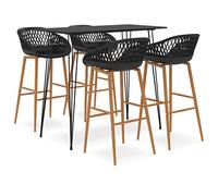 Générique Ensemble de Bar 5 pièces Noir, Table MDF avec Cadre métallique Enduit de Poudre, tabourets de comptoir Dossier Bas Maille, sièges ergonomiques en PP sur Pieds métal Aspect Bois,