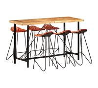 Générique Ensemble de Bar 7 pcs Bois Solide et Cuir véritable,Meubles,Ensembles de Meubles,Meubles de Salle à Manger,Noir,69.74 KG,278766
