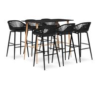 Générique Ensemble de Bar 7 pièces Noir avec Table de comptoir en MDF et Pieds métal Aspect Bois, tabourets de Bar ergonomiques à Dossier Bas Maille en PP Robuste, capacité 110 kg par siège.
