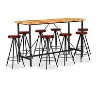 Générique Ensemble de Bar 9 pcs Bois d'acacia Solide et Cuir véritable,Meubles,Ensembles de Meubles,Meubles de Salle à Manger,Brun,66.46 KG,3053441